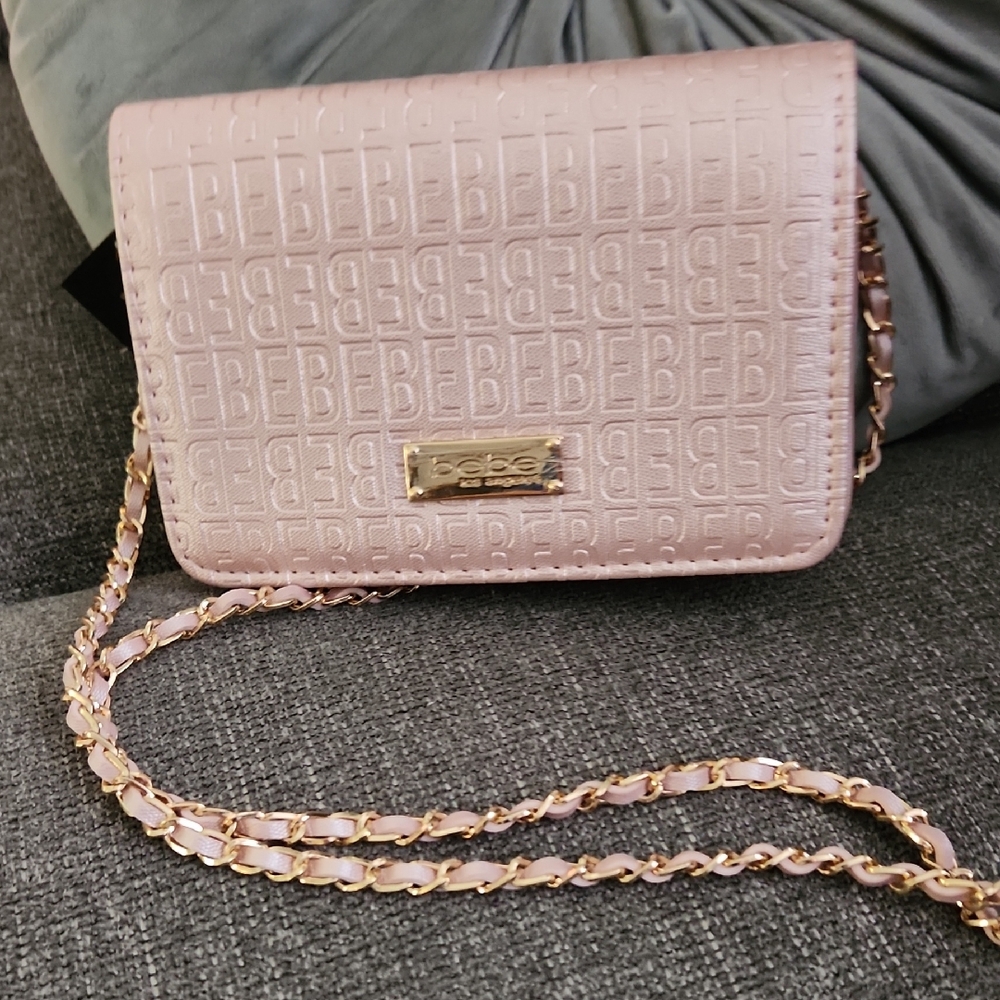 Bebe Quilted Pink Crossbody Bag with Gold Hardware